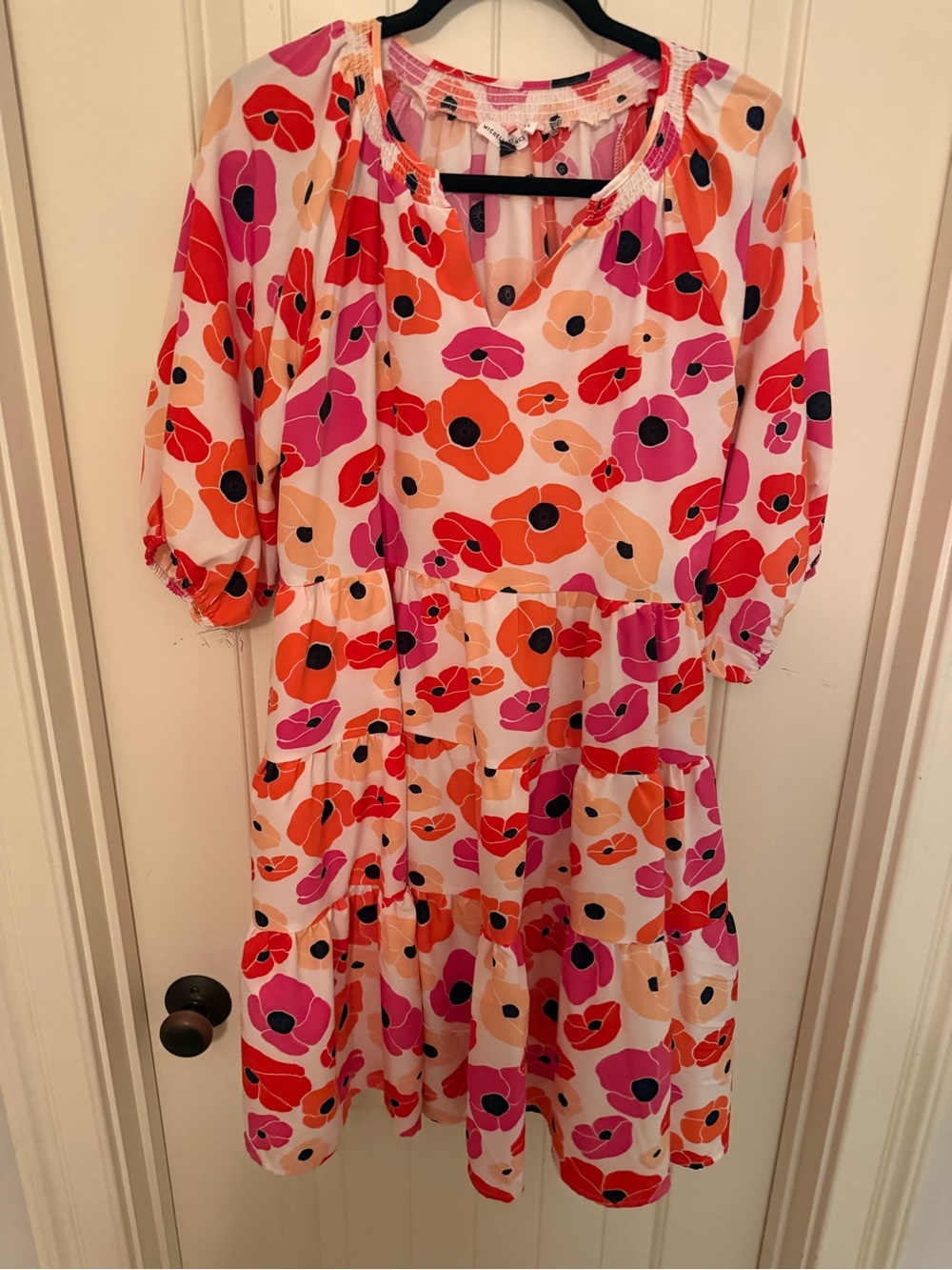 Michele Floral Popover Dress in Pink, Orange, Cream